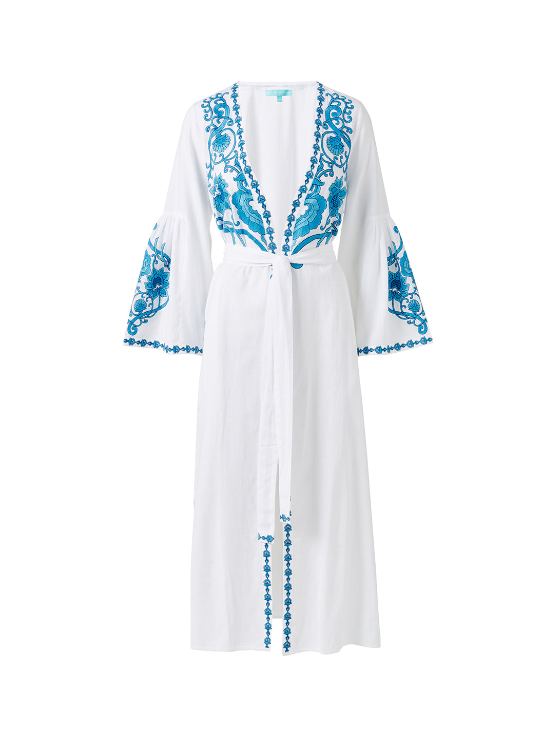 Romilly White Blue Embroidered Long Kaftan Melissa Odabash