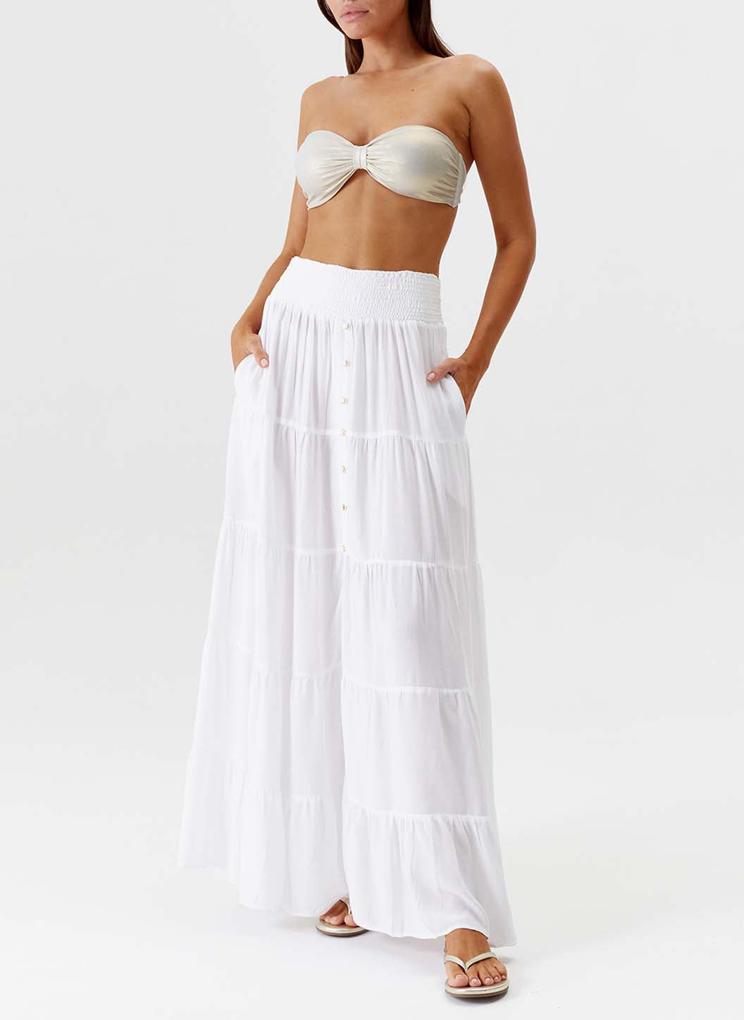 High waisted long white skirt best sale