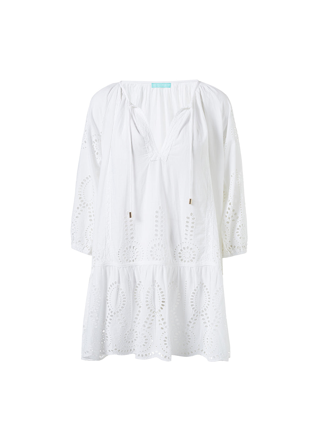 Ashley White Classic Embroidered Short Kaftan | Melissa Odabash