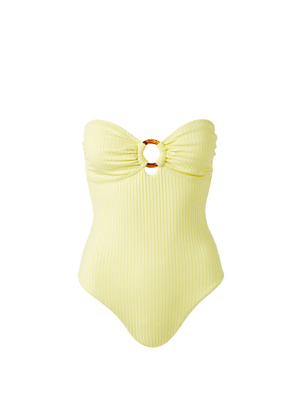 Barbuda strapless embellished ribbed swimsuit