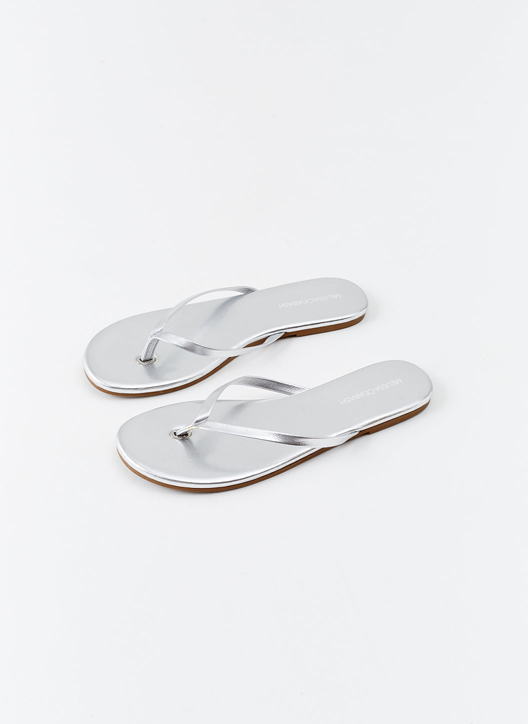 Silver leather flip flops on sale