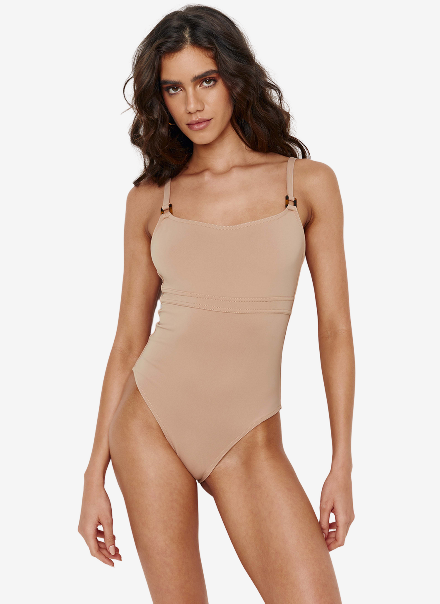 St Lucia Tan Rectangle Trim Over The Shoulder Swimsuit