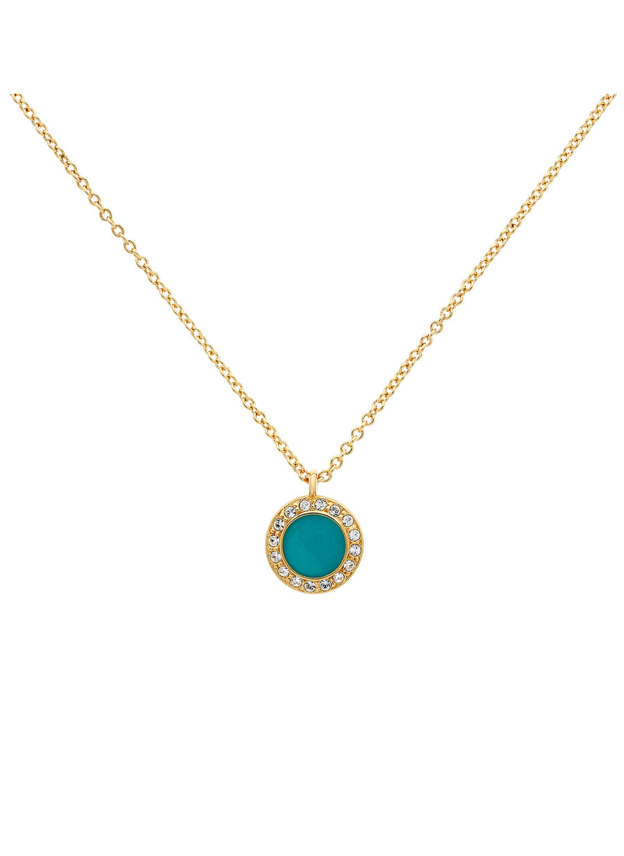 Gold Turquoise Enamel Crystal Pendant Necklace