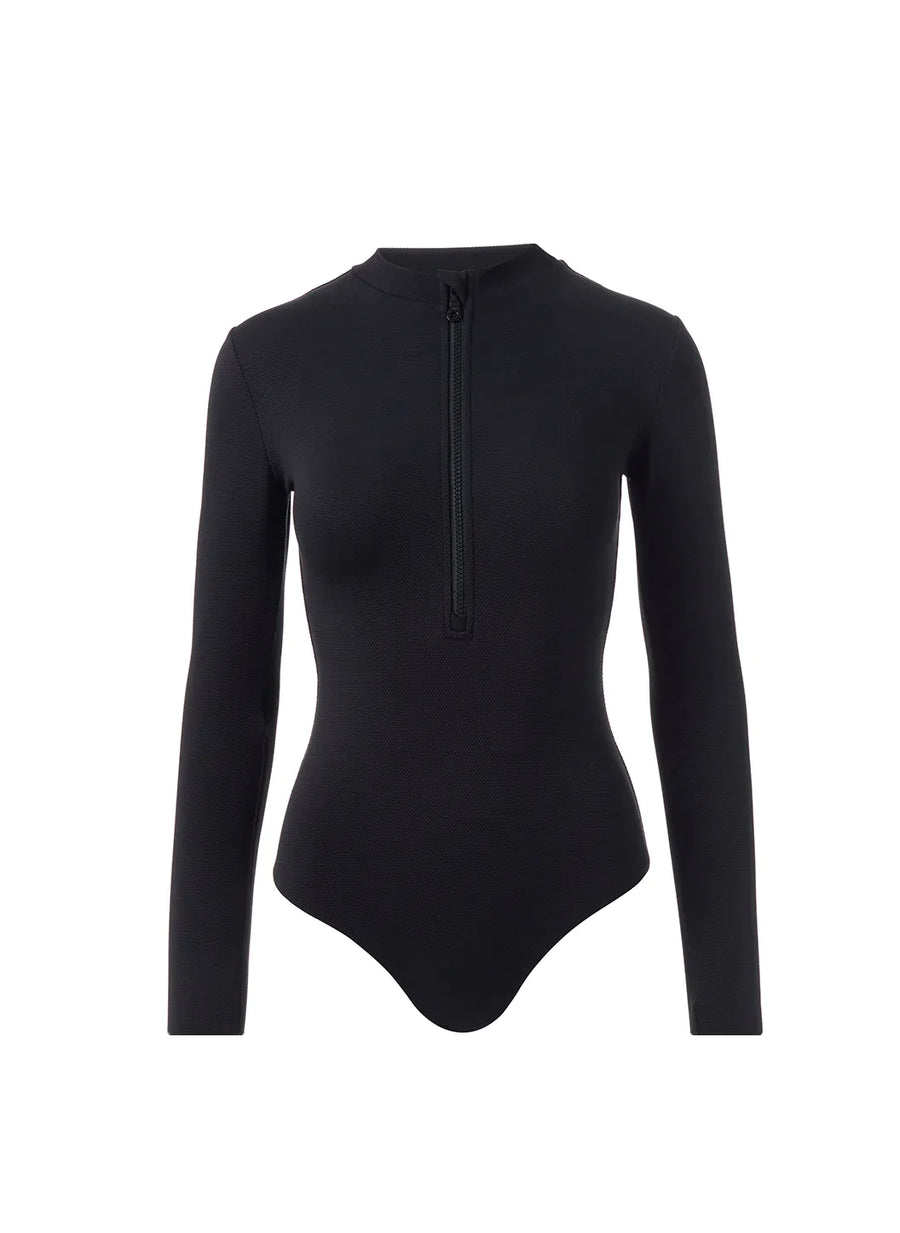 Melissa Odabash Ocean Black Pique Long Sleeve Swimsuit