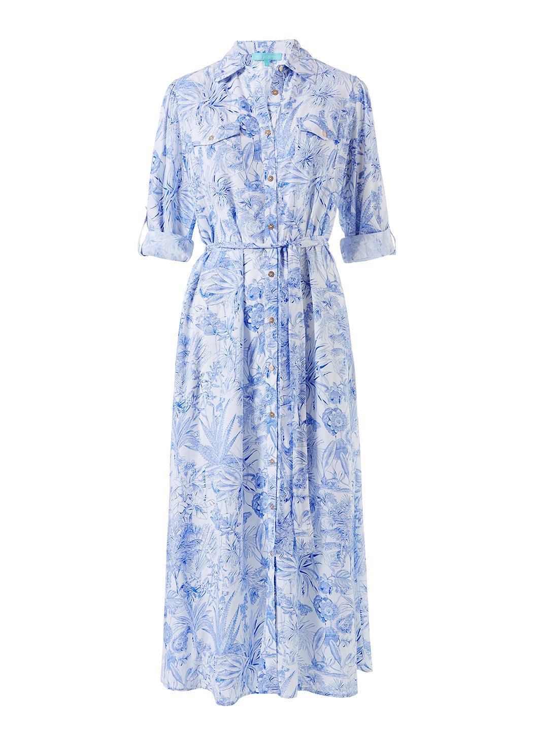 Melissa Odabash Adelina Blue Tropical Long Shirt Dress | Official Website