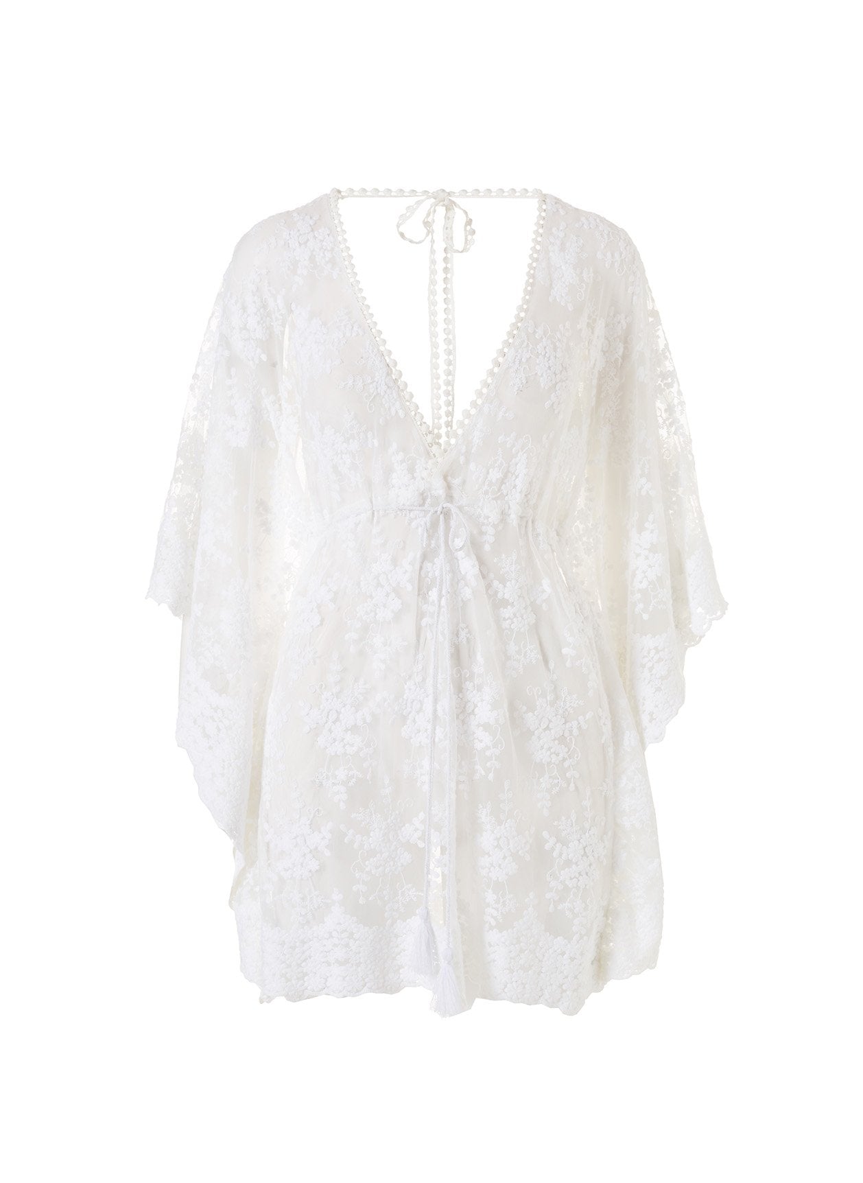 Melissa Odabash Amara White Lace Open Back Short Kaftan | Official Website