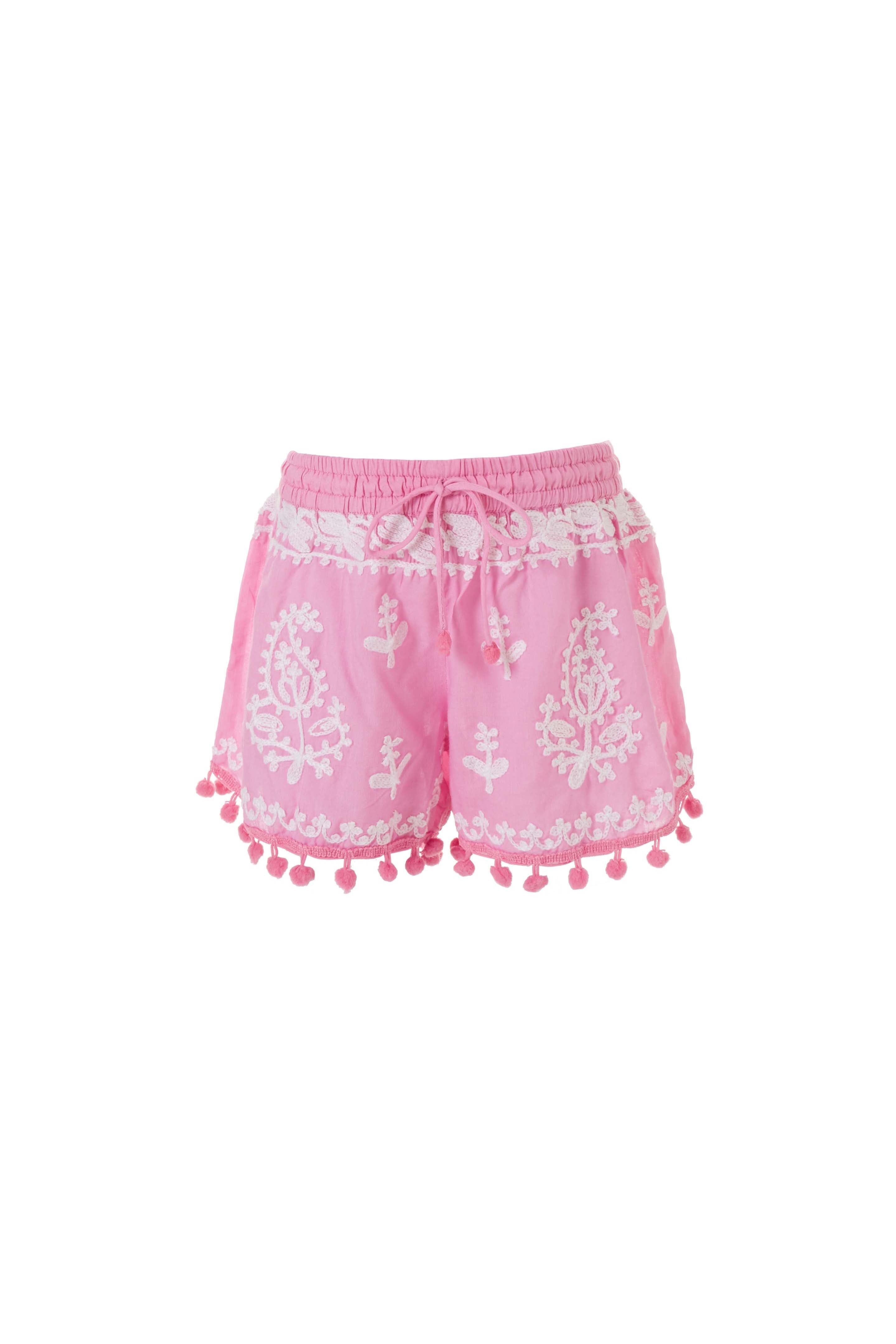 Baby Sienna Embroidered Beach Shorts Rose White