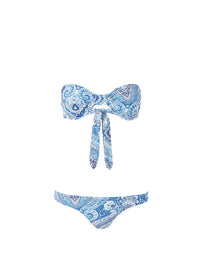 barbados blue paisley underwired cup bandeau bikini Cutout