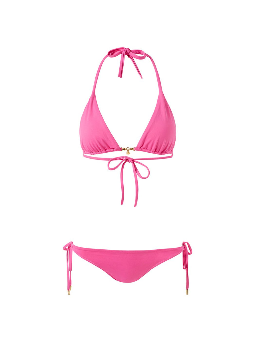 dubai hot pink charm trim halterneck bikini