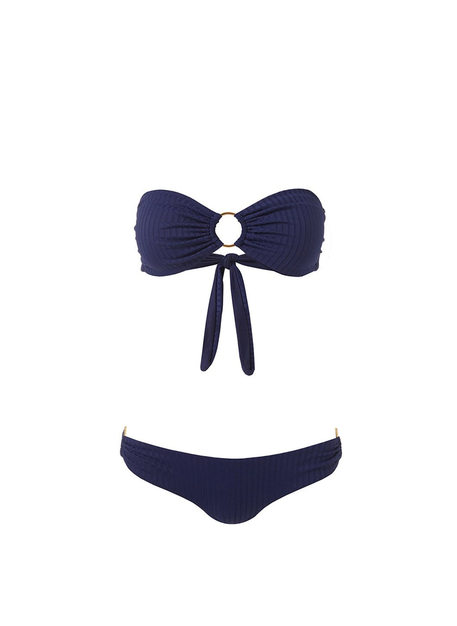 evita navy ribbed ring trim bandeau bikini Cutout