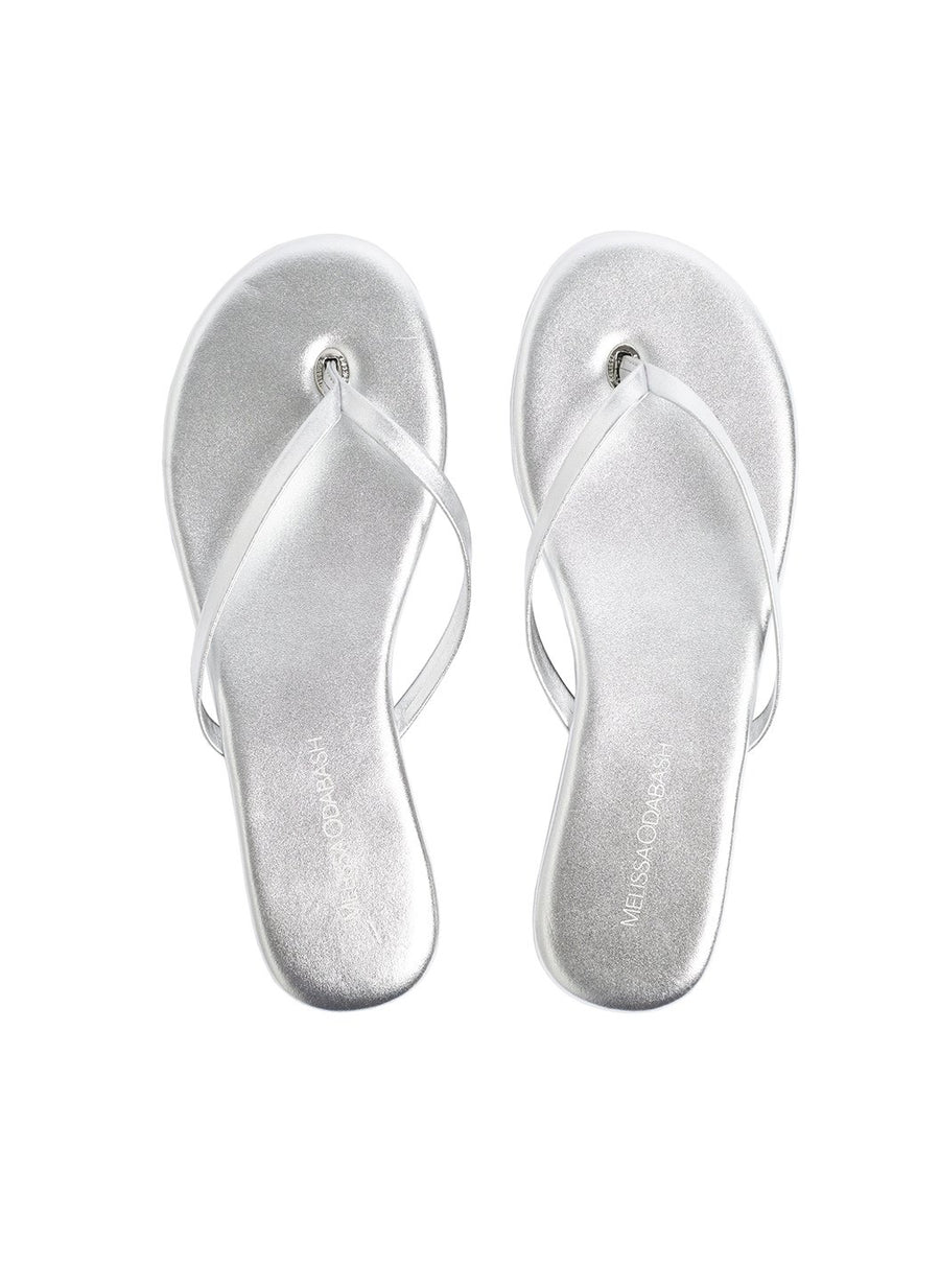 Leather Flip Flops Silver