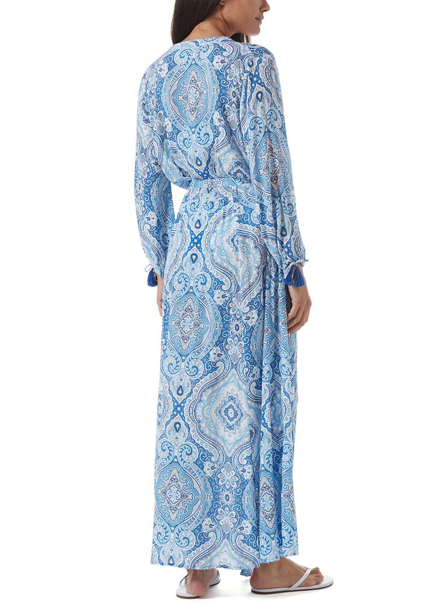 gabby blue paisley open front long kaftan model_B