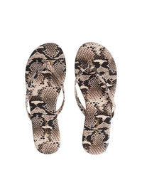 leather flip flops in snake cutout