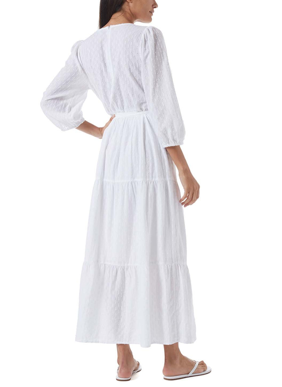 libby white belted v neck midi dress model_B