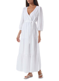 libby white belted v neck midi dress model_F