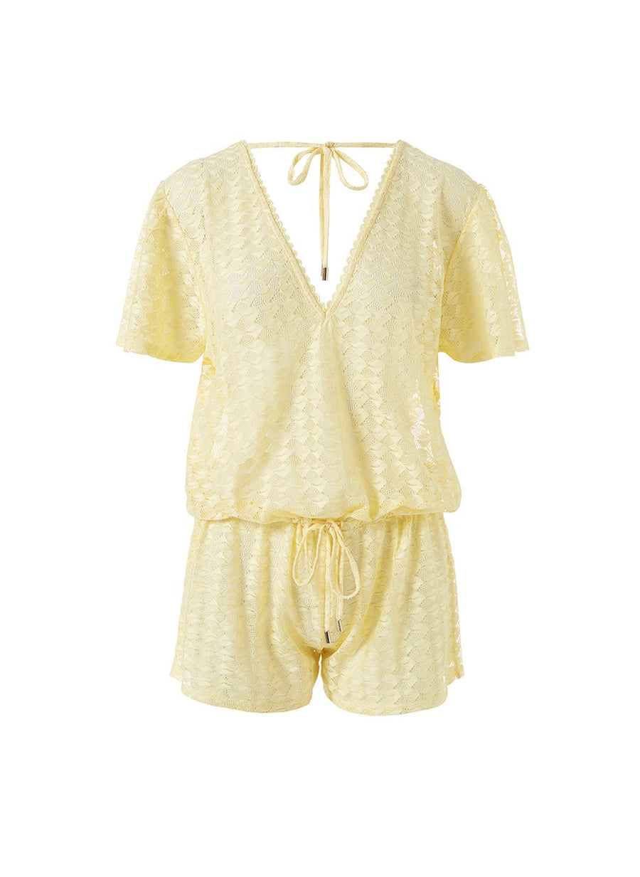 lola yellow knit v neck playsuit