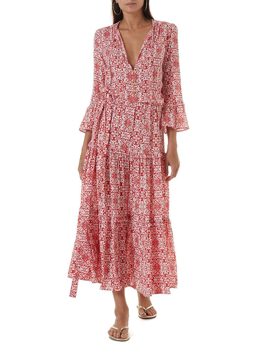 skye amalfi red long kaftan 