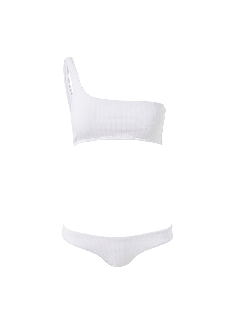 toulouse white ribbed one shoulder bikini Cutout