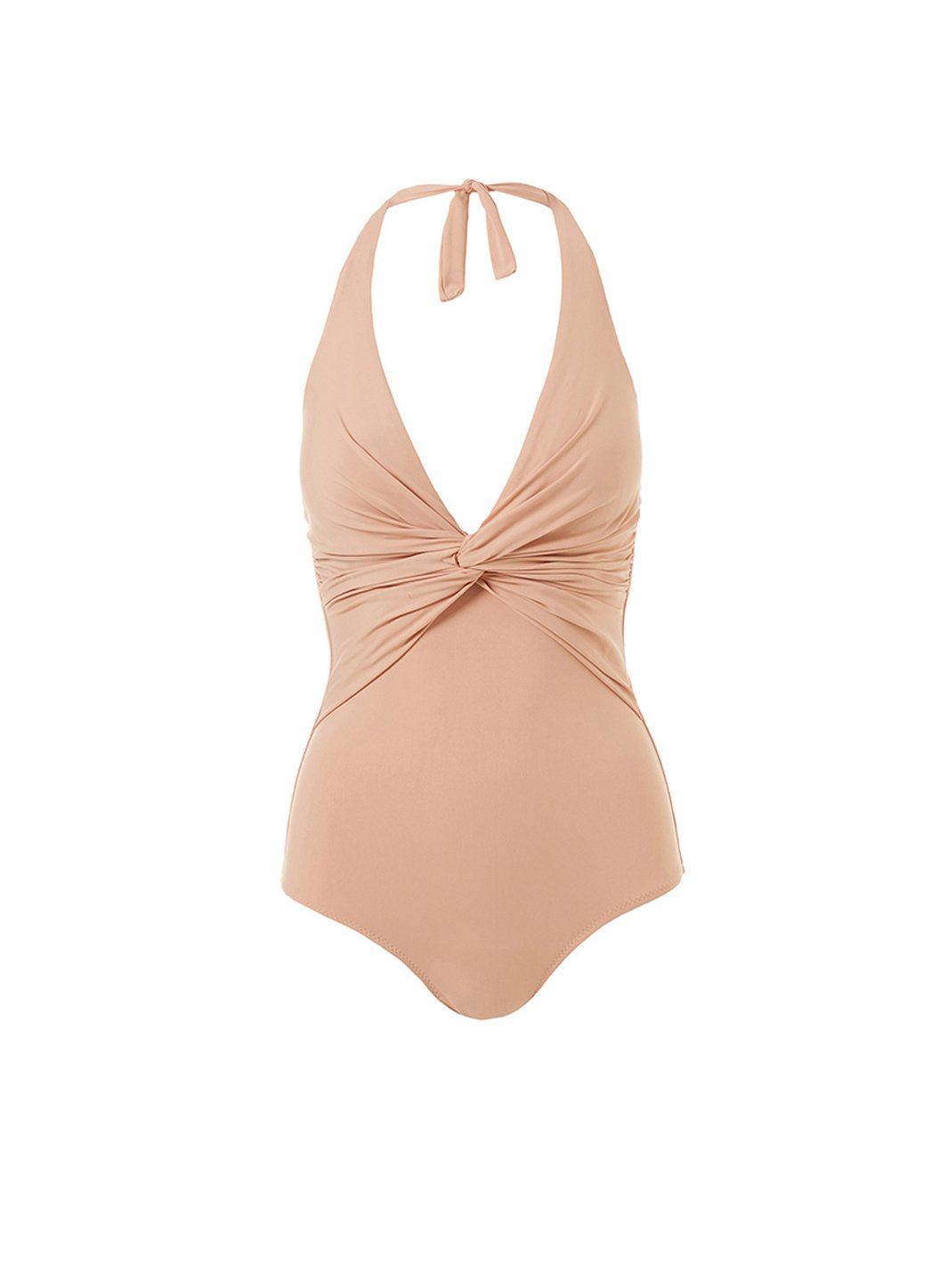 Zanzibar Tan Halterneck Ruched Knot Swimsuit